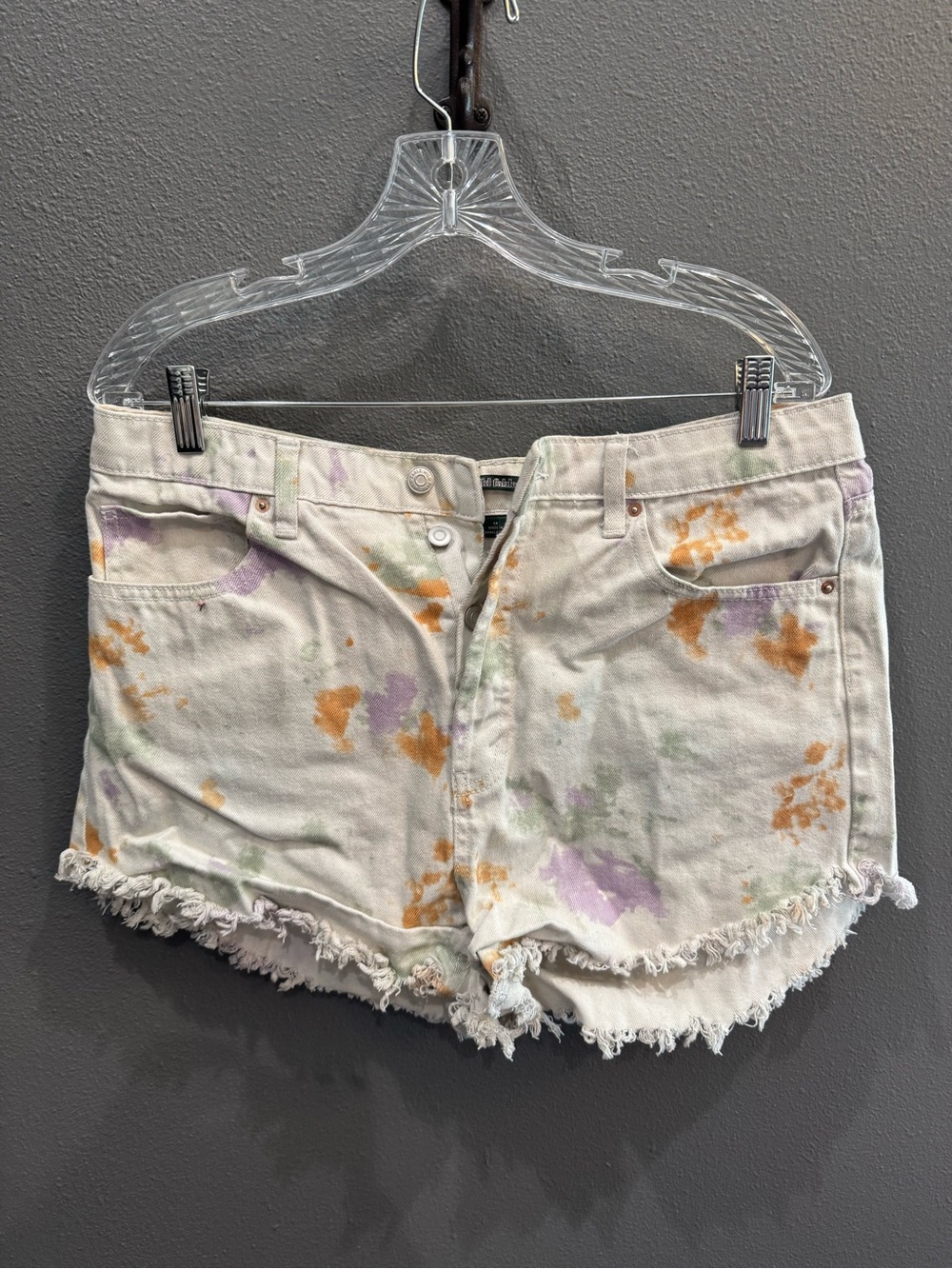 wild fable Tie-Dye Frayed Hem Denim Shorts - White with Orange, Purple, Green